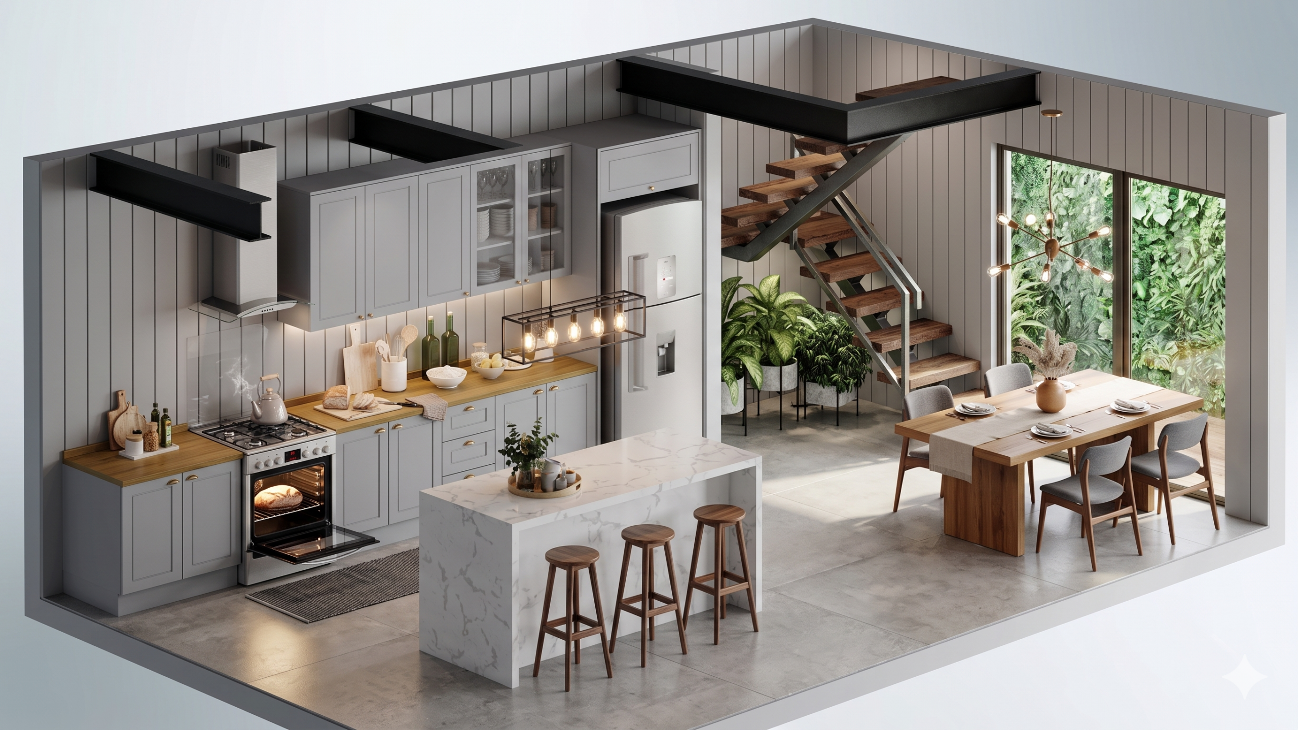 cozinha americana provençal henn lojaveneza em vista 3d