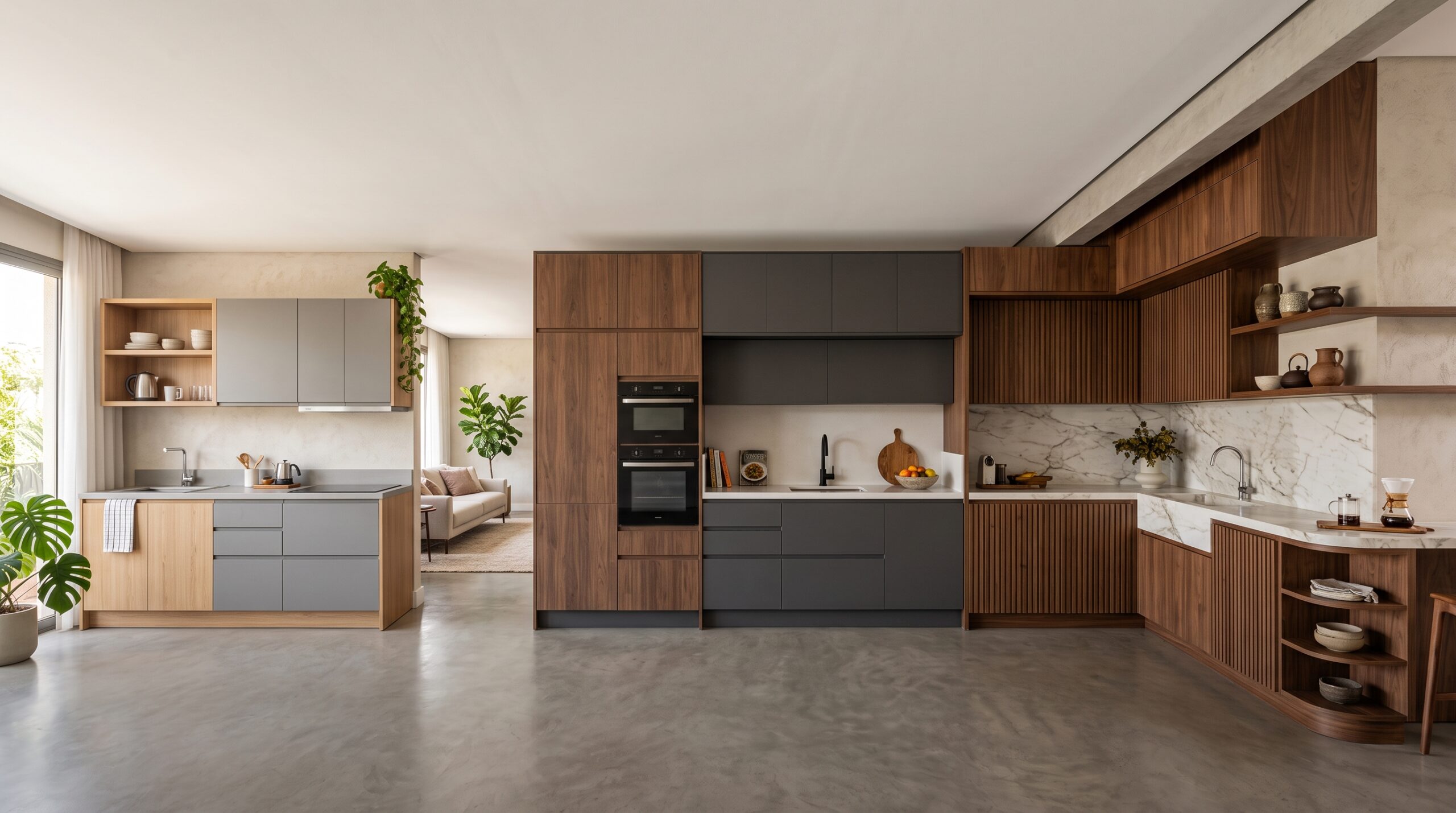 ambiente ilustrando cozinha modulada x planejada x sob medida no mesmo espaço