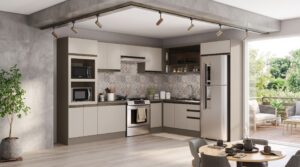 cozinha modulada connect 100% MDF - ambientada modelo de canto loja veneza - marca henn